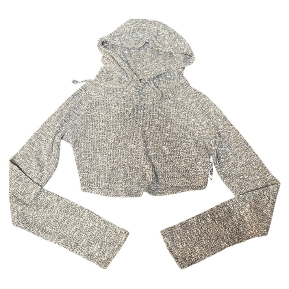 Gymshark Womens Cropped Hoodie Marled Grey Knit‎ Long Sleeve Pullover Size S